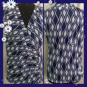 Hawthorn Blue & White Faux Wrap Top XL